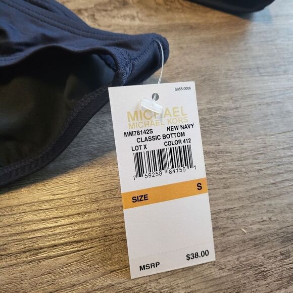 Michael Kors Shirred Halter Bandini Swim Top and bottom Navy Small New - Picture 6 of 7